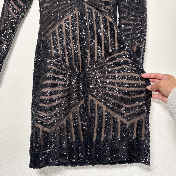 Dress the Population “Lola” Geometric Sequin Black Dress S - Picture 11 of 12